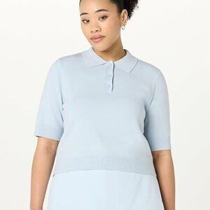 The Drop Gero Short Sleeve Splitneck Polo Sweater Tee - Skyway - NWT